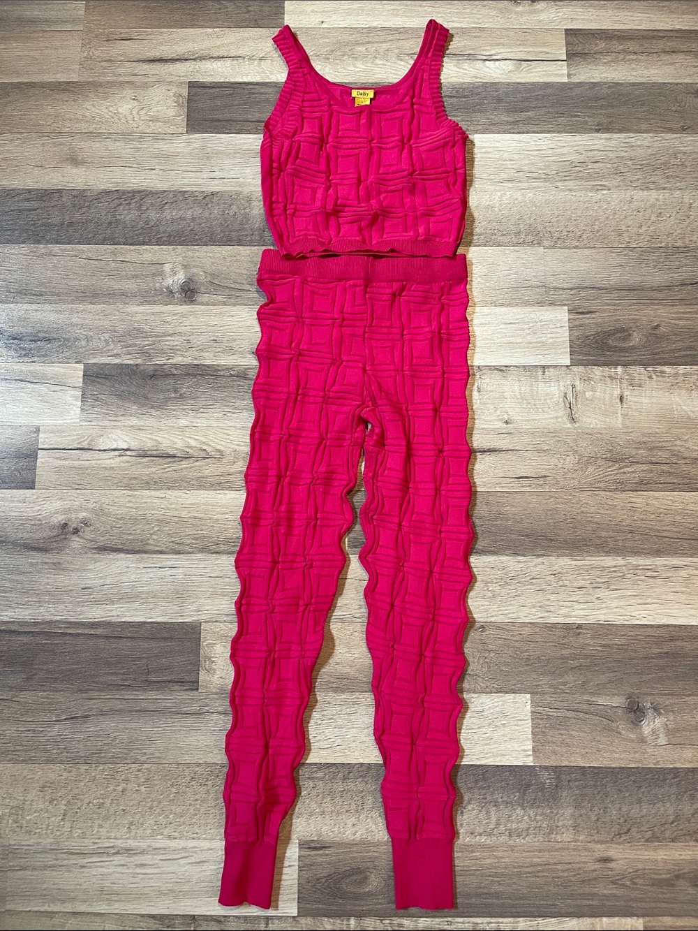 Daisy Pink Textured Knit Crop Tank & Legging Set